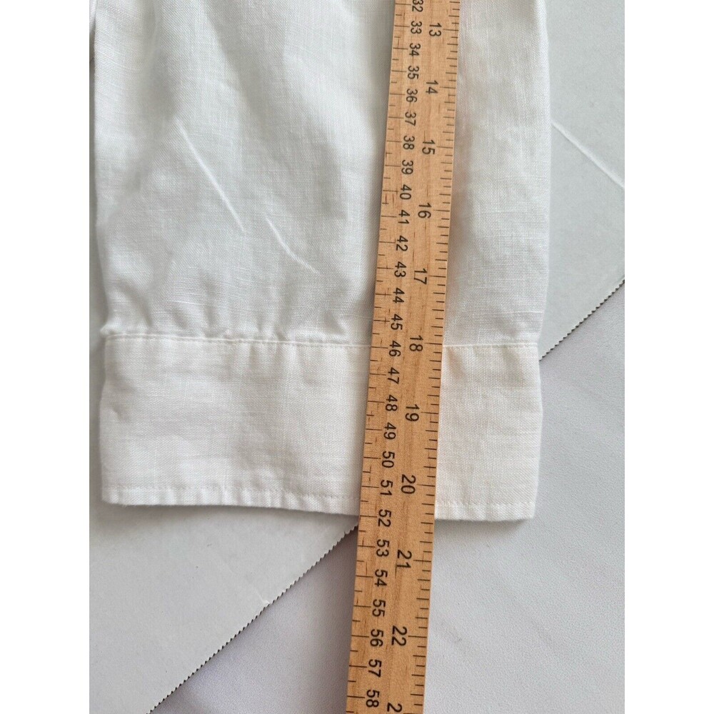 Chaus XL 100% Organic Linen Shirt 3/4 Roll Tab Sleeve Belted Tunic White Pockets - Picture 14 of 15